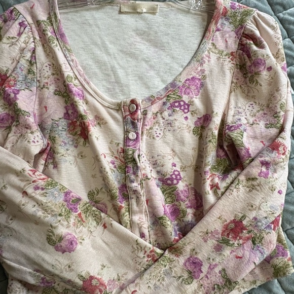 LoveShackFancy Floral Button-Up Cardigan, L - Picture 3 of 5